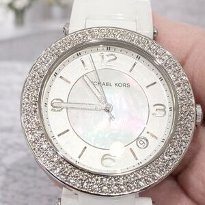 Michael Kors White Ceramic Crystal Bezel Watch MK5308 Mother of Pearl Dial NWOT